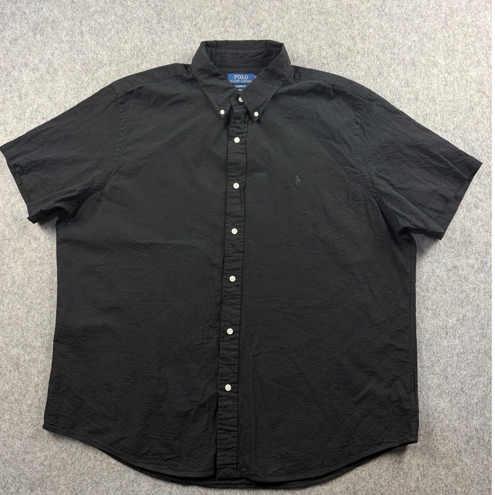 Polo Ralph Lauren Mens XXL Black Seersucker Short Sleeve Button Down Shirt